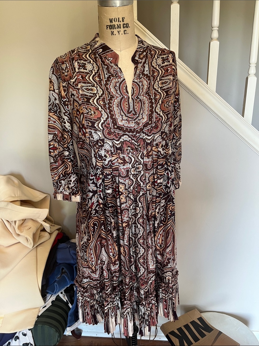 Bally empire boho paisley 100% silk made in Italy dress size 10